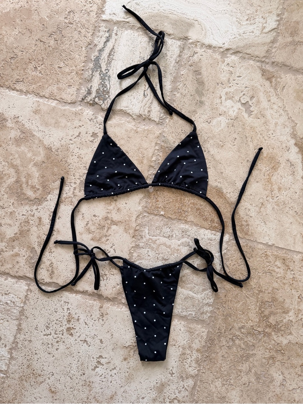 Vincija Swim Black Polka Dot String Triangle Bikini Set